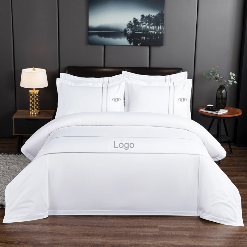 Juego de Ropa de Cama Hotelera de Satén de Algodón 60×40s con Logotipo Bordado