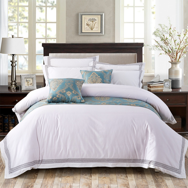 Juego de Sábanas para Dormitorio de Hotel Blanco 6080S 100% Algodón con Bordado de Flechas