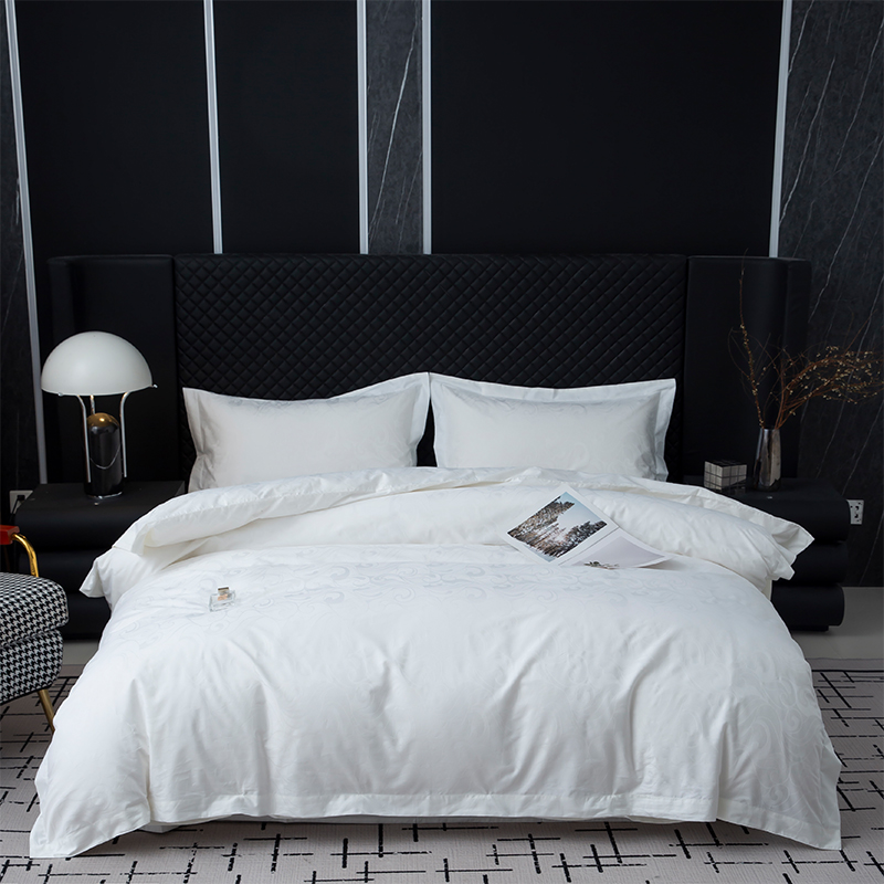 Juego de Sábanas para Dormitorio de Hotel Blanco Jacquard 100% Algodón Sateen