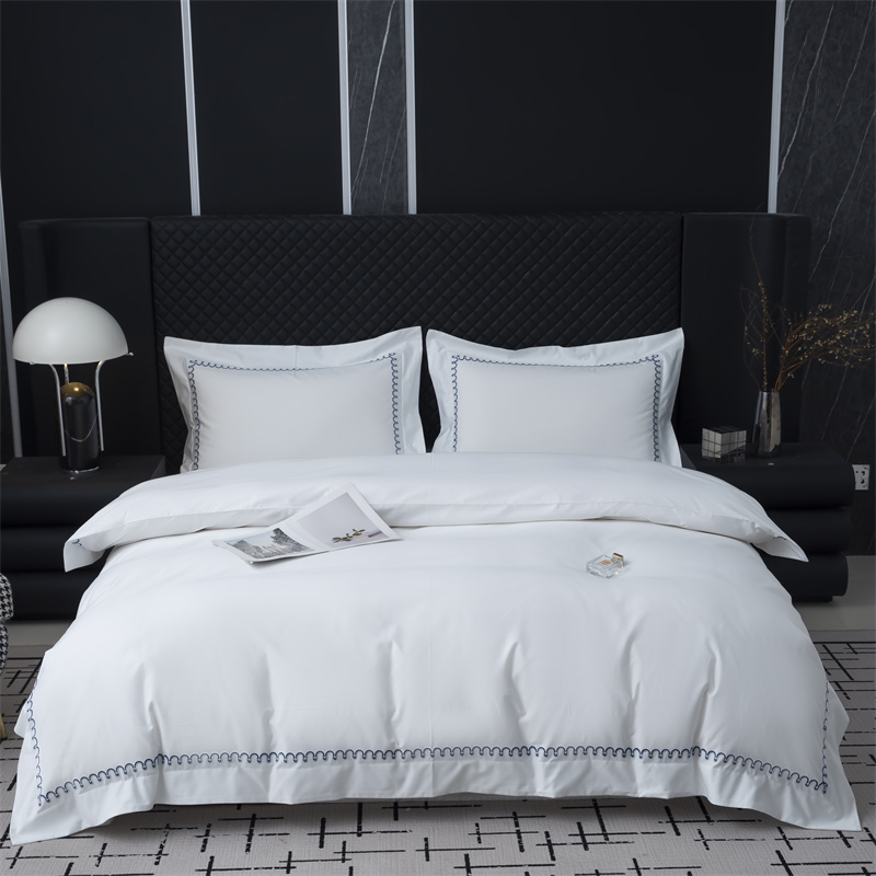 Juego de ropa de cama de satén de algodón 500TC con nuevo patrón de diseño bordado