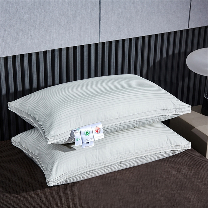 Almohada de plumón de pato con relleno de tres capas almohada de satén a rayas